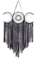 Black Triple Moon Goddess Macrame Wall Hanging, Boho Large Wicca Crescent Dream Catcher, Handmade Unique Bohemian Hippie Woven Pagan Tapestry Decor for Bedroom Nursery Decoration