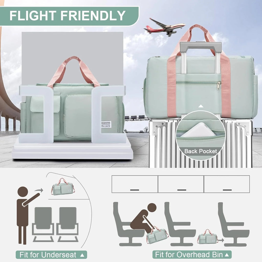 Small Gym Bag for Women, Waterproof Duffle Bag Carry on Weekender Bag with Shoe Compartment & Wet Pocket, Tote Bag for Travel, Workout, Sport