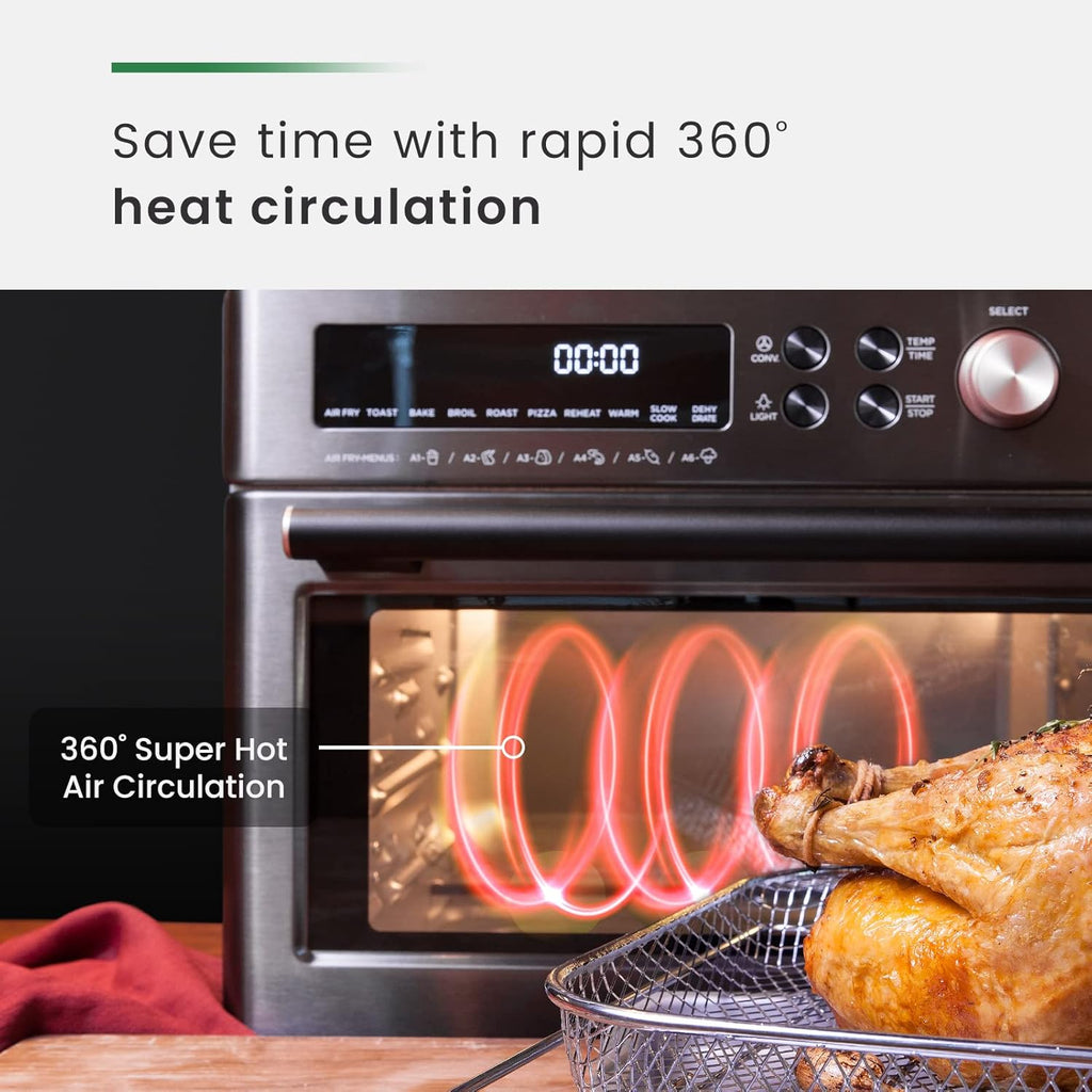 26.3 QT/25 L Extra-Large Smart Air Fryer Toaster Oven, 10-In-1 Convection Countertop Oven Combination, Black Matte Stainless Steel